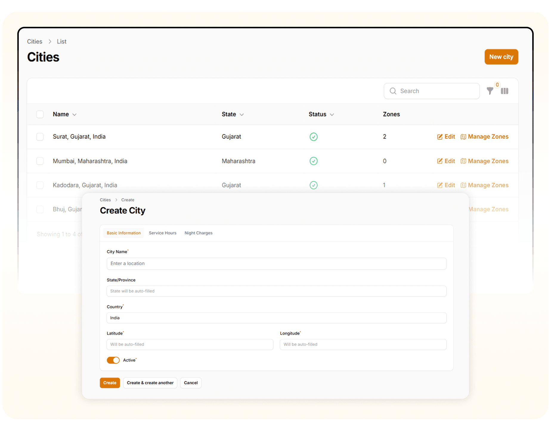 eTaxi Admin workflows: Cities & polygon zones