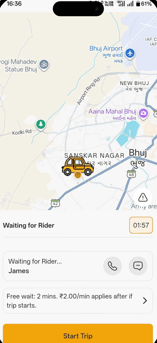 eTaxi Driver App waiting for the rider at pickup